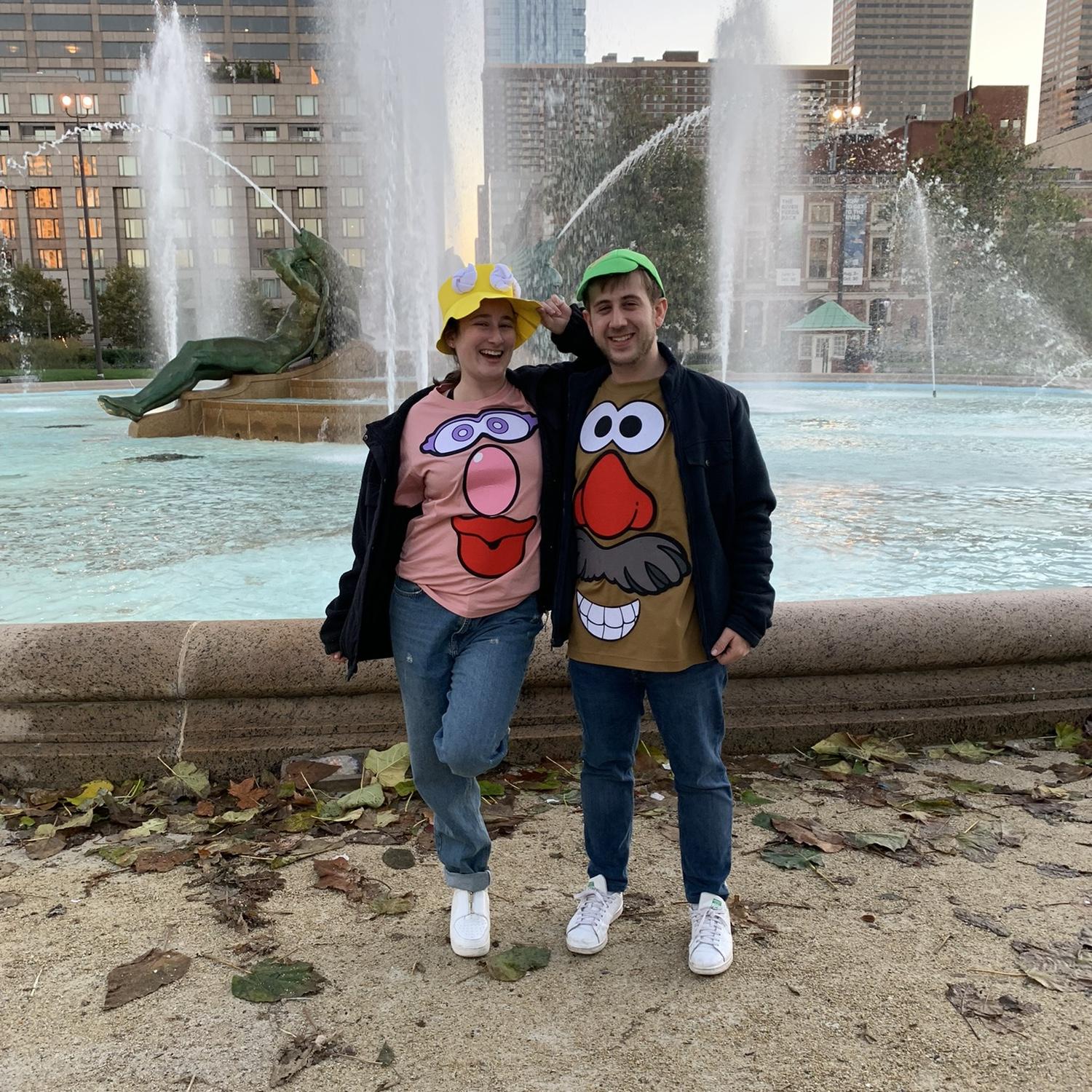 Hillary and Jay as Mrs. and Mr. Potato Head for Halloween 2022 in Philly