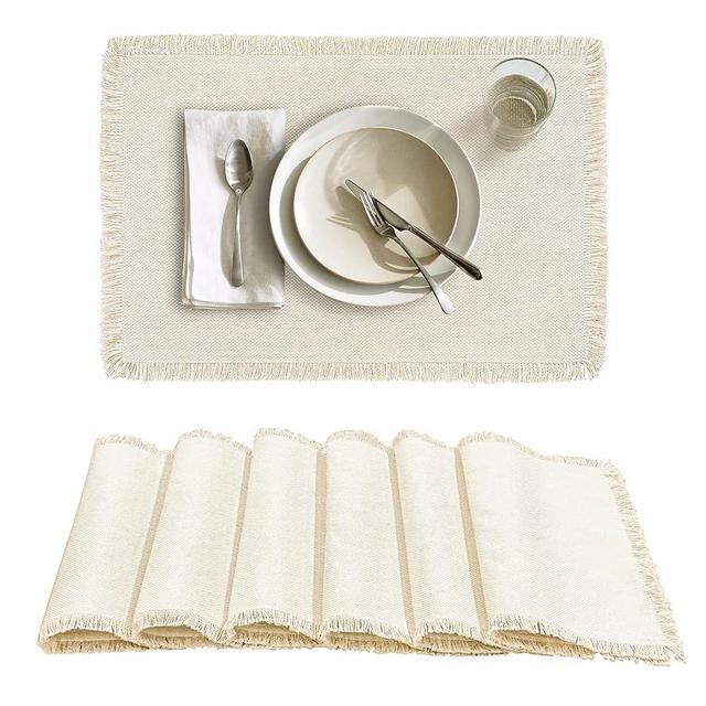 CY SISTERS 100% Cotton Woven Placemats for Dining Table Set of 6, Braided Cloth Boho Placemats Farmhouse 13 x 19 Inch Rectangle Modern Elegant Table Mats Rustic Macrame Placemat Home Decor (Beige, 6)