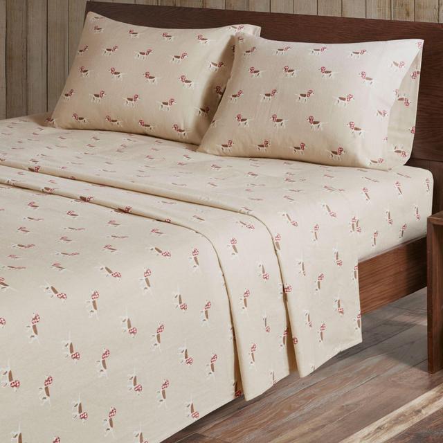 Woolrich® Dog Print Cotton Flannel California King Sheet Set in Tan