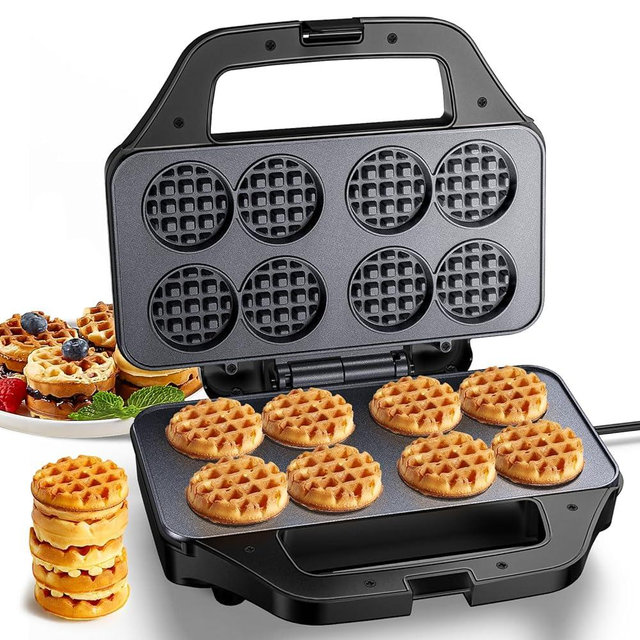 Mini Waffle Maker Machine, 8 Small Waffle Bites, Nonstick Waffle Iron with Quick Heat-Up, Easy Breakfast Makers for Home, Family, Snacks or Desserts