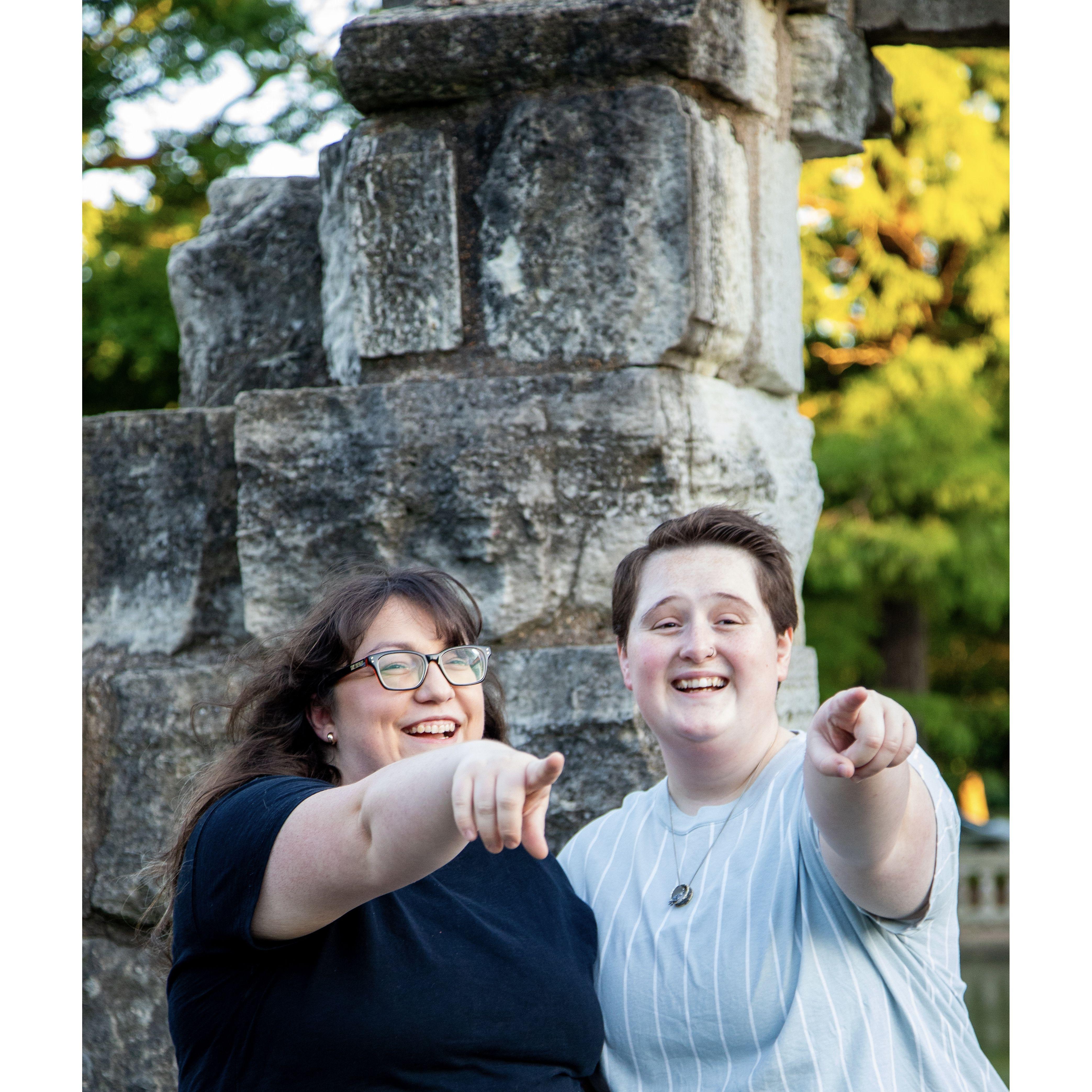 we had a photoshoot in Tower Grove Park in St. Louis! We aren't pointing at anything. -Carissa