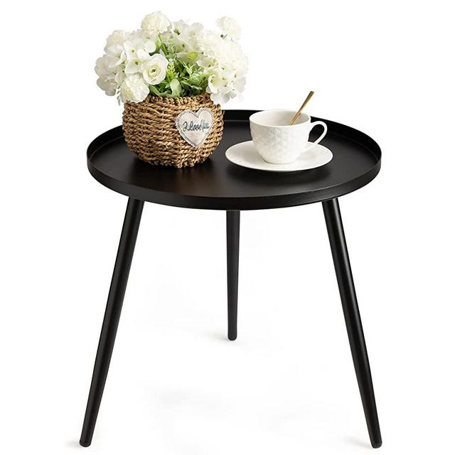 danpinera Black Round Side Table, Metal Round End Table Small Circle Side Table for Living Room Bedside Small Spaces Outdoor, 3 Legged Black