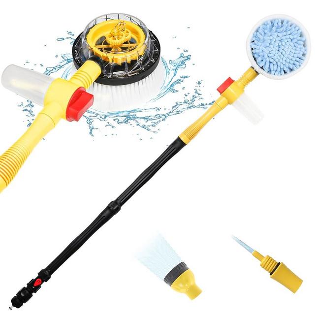 Rotating Car Wash Brush, Car Wash Brush with Long Handle,Automatically Foams Car Wash Kit with Car Cleaning Brush,Pressure Washer Gun and Hose Nozzle for Cars,Yards,Gardens,Pets etc