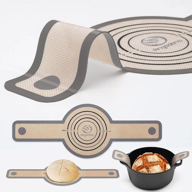 Silicone Bread Sling Dutch Oven - Best Japan Silicone. Non-Stick & Easy Clean Reusable Silicone Bread Baking Mat. With Extra Long Handles Bread Baking Sheet Liner, 1 Grey Set for Transferable Dough