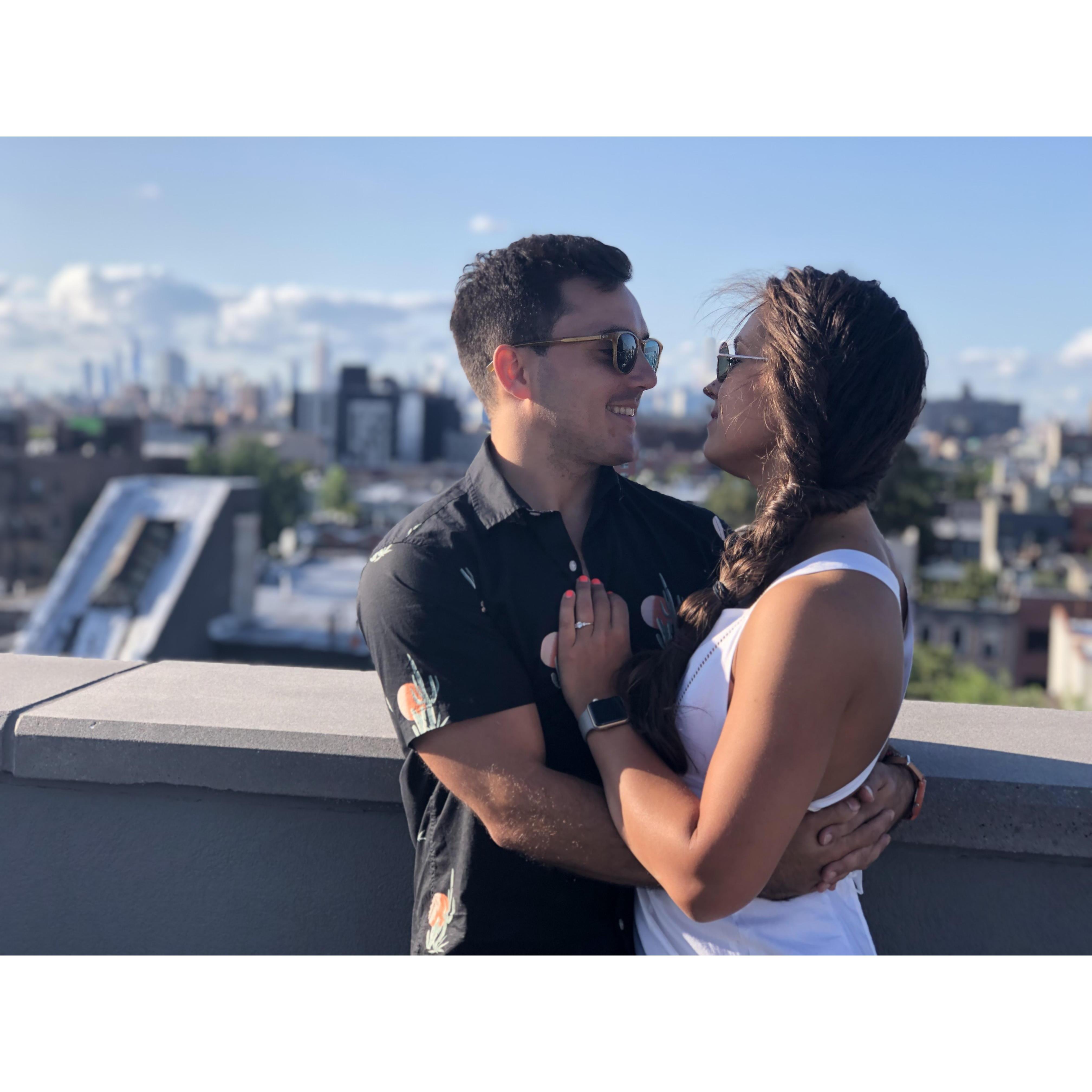 Taken on our rooftop celebrating our engagement with our friends in Brooklyn