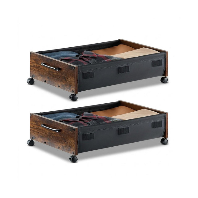 SUGIFT 2 Pack Under Bed Storage with Wheels 25.6in x 18.1in x 7.1in Clear Top