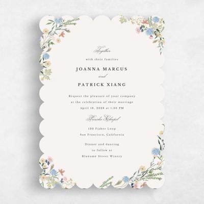 Beige Scalloped Wedding Invitation - Laurelwood Classic