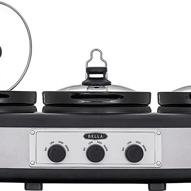 Bella - 3 x 2.5-Quart Triple Slow Cooker - Stainless Steel/Black