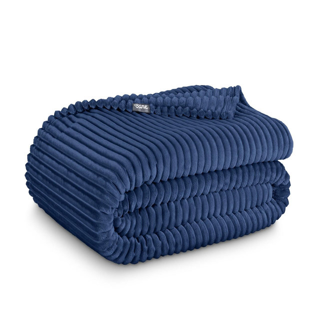 Ribbed Dark Blue Microplush Full/Queen Fleece Blanket by Bare Home