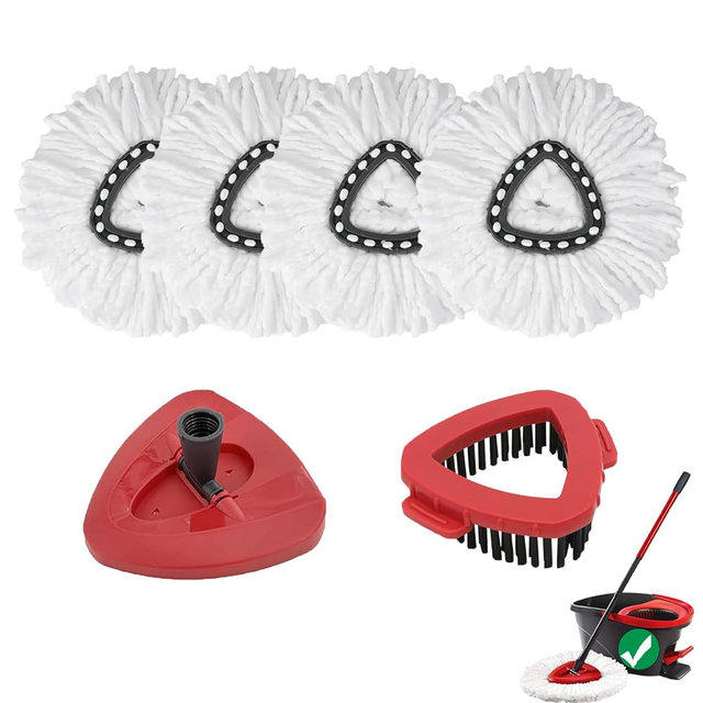 6Pcs Mop Heads Replacement,Spin Mop Replacement Head Compatible with Cedar Easywring 1-Tank System,Including 4 Spin mop Replacement Heads,1 Brush Head and 1 Base(Machine Washable & Easy to Replace)