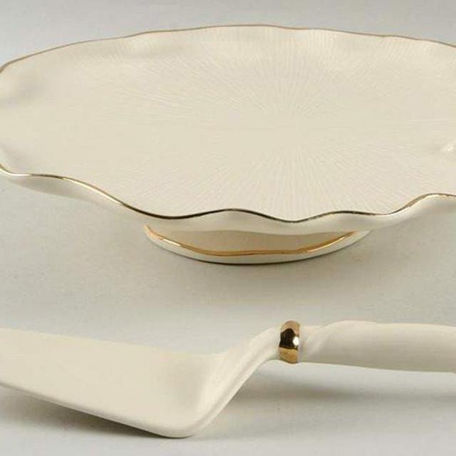 Cake Plate & Solid Ceramic Server Set (Boxed) Eternal Leaf by Lenox