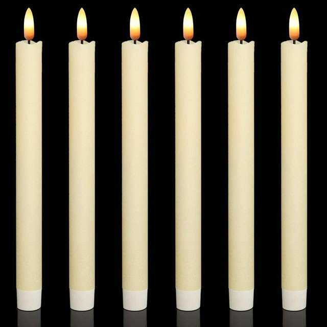 Wondise Ivory Flameless Taper Candles with Timer, 6 Pack Battery Operated LED Flickering 3D Flame Real Wax Candle, Christmas Thanksgiving Fireplace Decorations