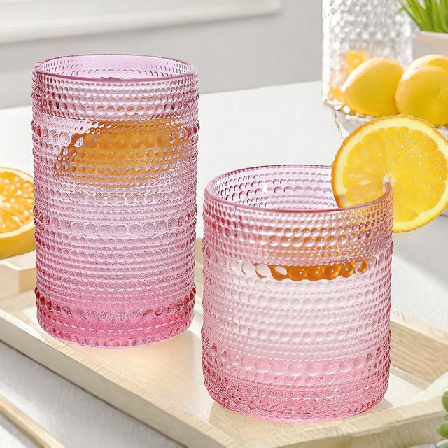 Lumkit Vintage Hobnail Driinking Glasses Set, Glassware Drinking Set of 8, 12 oz Highball Glasses & 10 oz Cocktail Glasses, Tumbler Glasses for Cocktails, Whiskey, Juice, Milk