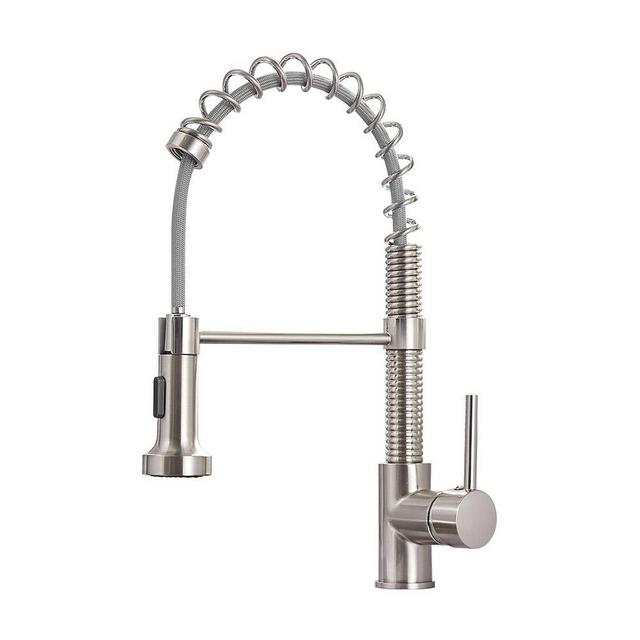 OWOFAN Kitchen Faucet Low Lead Commercial Solid Brass Single Handle Single Lever Pull Out Pull Down Sprayer Spring Kitchen Sink Faucet, Brushed Nickel Kitchen Faucets 866053SN