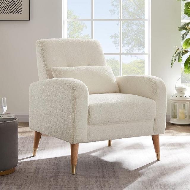 Dolonm Mid-Century Modern Accent Chair, Upholstered Armchair Living Room Chair, Comfy Single Sofa Chair with Metal Legs, Polyester Fabric Chair for Living Room Bedroom, White