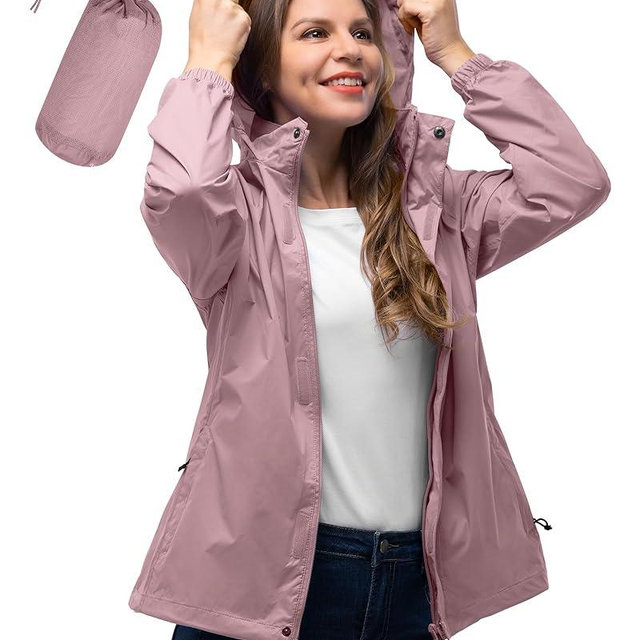 33,000ft Women's Rain Jacket Waterproof Lightweight Packable Raincoat with Hood for Golf Hiking Travel Windbreaker