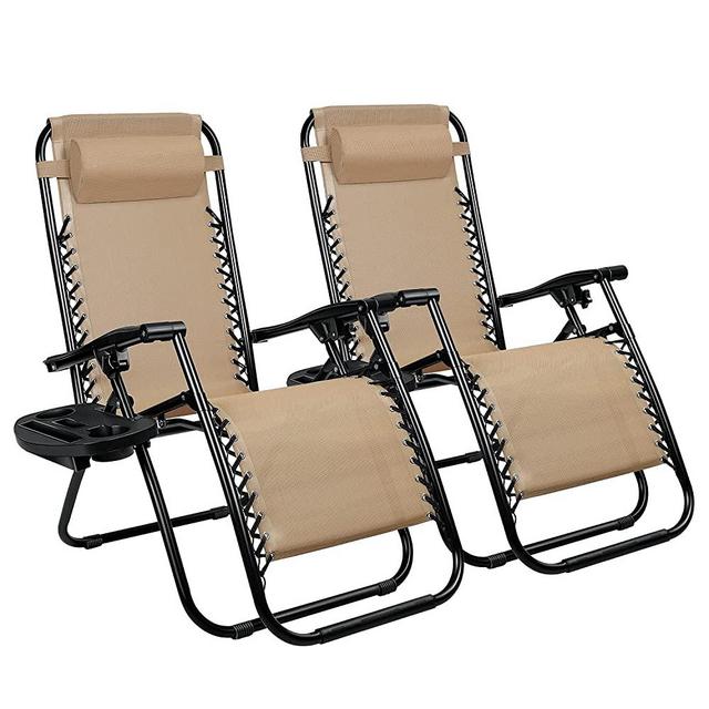 Homall Zero Gravity Chair Adjustable Folding Lawn Lounge Chairs Outdoor Lounge Gravity Chair Camp Reclining Lounge Chair with Pillows for Poolside Backyard and Beach Set of 2 (Cream-Coloured)