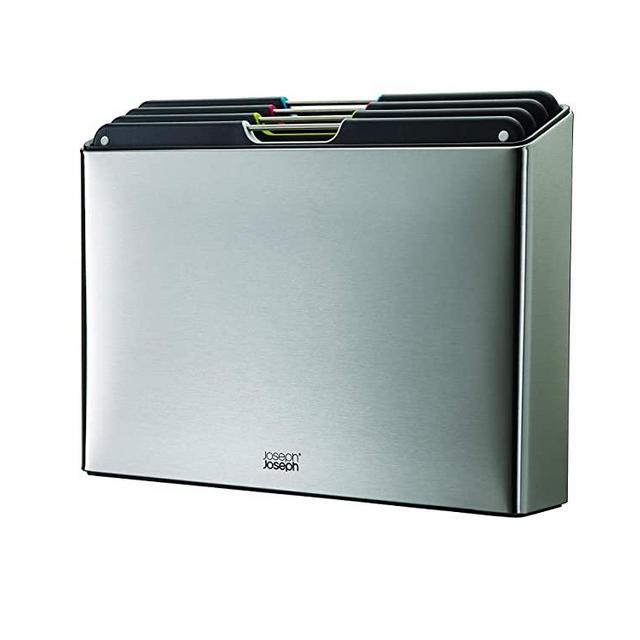 Joseph Joseph 60170 Folio Stainless-Steel Cutting Board Set with Storage Case Color-Coded Easy-Access Design Dishwasher Safer Non-Slip, Large,Stainless Steel