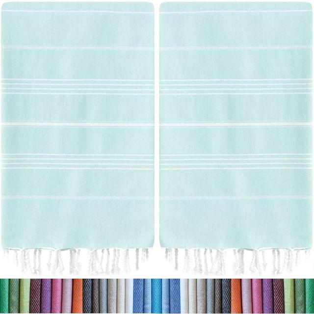 HAVLULAND |Pack of 2| Turkish Beach Towels Oversized 39x71, 100% Turkish Cotton Sand Free Quick Dry Absorbent Towel Travel Blanket for Adults Beach Gift Beach Essentials - Aquamarine