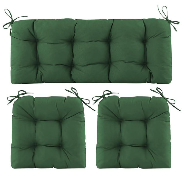 Aegisun Wicker Chair Cushions of 3 Pieces, Waterproof Cushions for Patio Furniture, Tufted Wicker Outdoor Furniture Cushions, 1 Patio Loveseat Cushion and 2 U-Shaped Cushions, 44"x19"x5", Dark Green