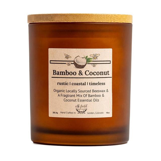 Elk Field Bamboo Coconut Organic Beeswax Candle | 2 Ingredients | 100% Pure Beeswax Candles, Non Toxic, Natural, Organic Candles, Beeswax Candles Scented, Non Toxic Candles, 80 Hour, 10oz