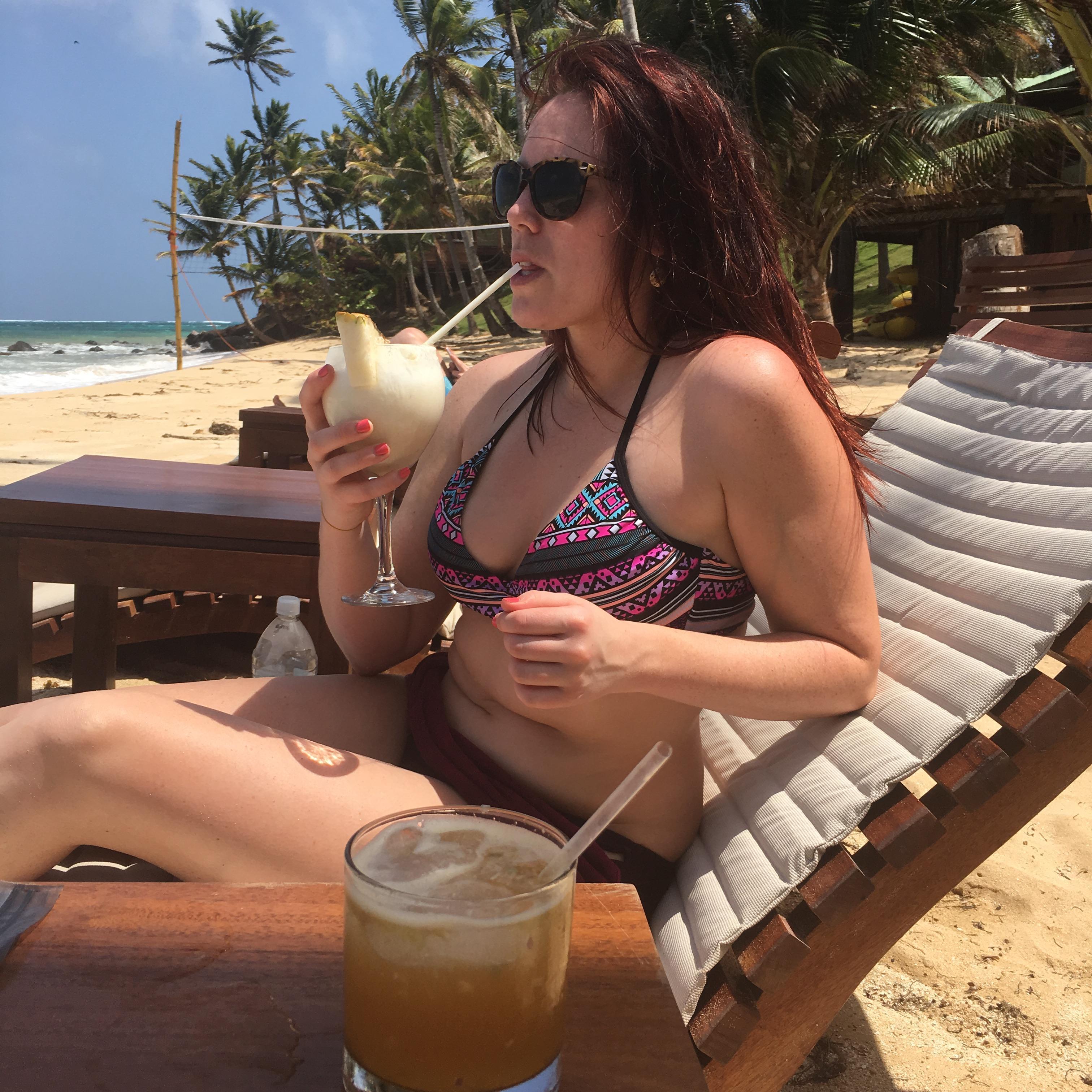 Enjoying piña colada's on Little Corn Island, Nicaragua.
