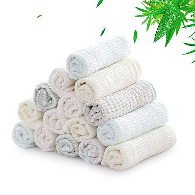 Bamboo Dish Cloths for Washing Dishes,Jeffsun Dish Rags Reusable Cleaning Cloths for Kitchen, Classic Waffle Dinner Napkin Cloth-10X13 Inch (Pack of 12)