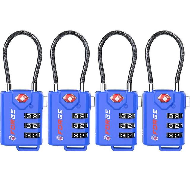 Bright Colors, TSA Approved Cable Luggage Locks 4 Pack, Re-settable Combination with Alloy Body