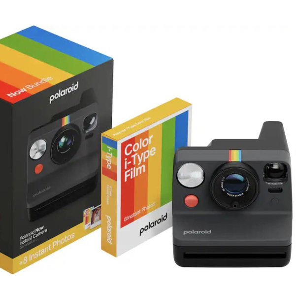 Polaroid - Now Gen 3 Instant Camera + Color Film Bundle (8 Photos) - Black