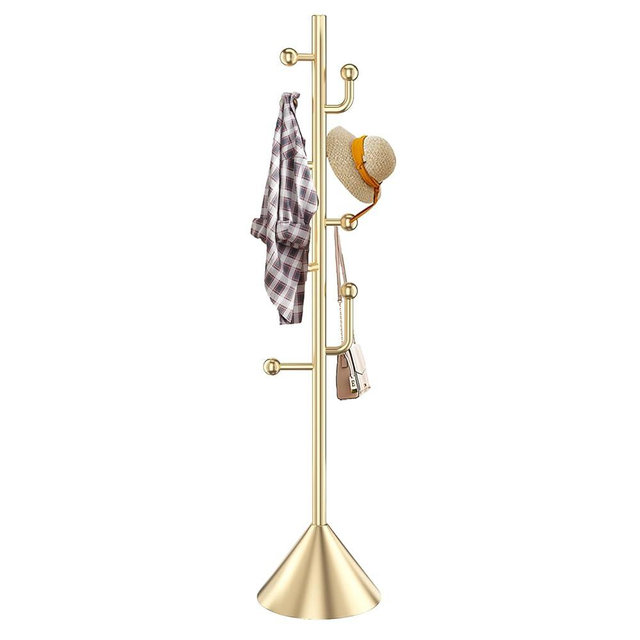 LOZABEE Modern Metal Coat Rack Stand with Cone Base, Heavy Duty Coat Rack Freestanding with 8 Hooks, Golden Cactus Standing Coat Racks for Bag, Jacket, Entryway Office (Golden cone base)