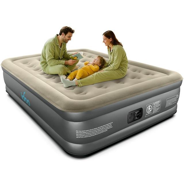 iDOO Air Mattress Queen with Built in Pump, Inflatable Mattress Queen Size, 18" Raised Blow up Mattress for Camping, Guests, Portable & Waterproof Air Bed, Colchon Inflable