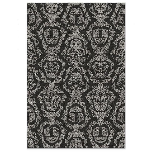 RUGGABLE Star Wars Washable Rug - Stain & Water Resistant Area Rug for Living Room, Bedroom, Kitchen & Dorm Room - Durable, Child & Pet Friendly - Dark Side Damask Black 6'x9' (Standard Pad)