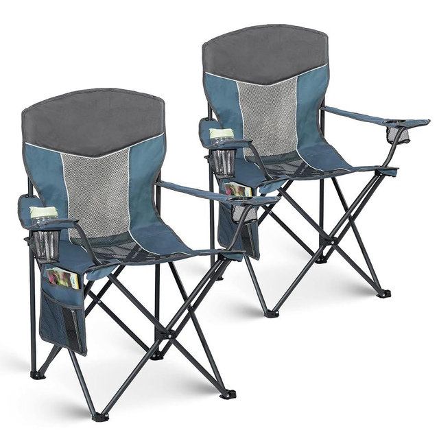 Matrasco Outdoor Camping Chair 2-Pack with Mesh Back, Folding Portable Lawn Chairs with Cup Holder & Side Storage Pocket for Camping, Beach, Picnic, Fishing(Blue)
