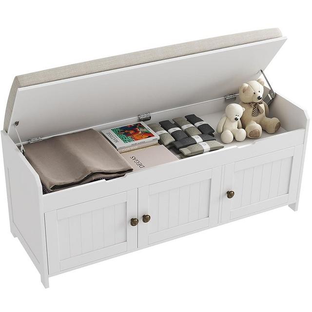 HOMEFORT Shoe Bench with Lift Top Storage, Entryway Storage Bench with Cushioned Seat, Wooden End of Bed Bench, Shoe Cabinet Bench with Hidden Storage Space, for Bedroom, Hallway(White)