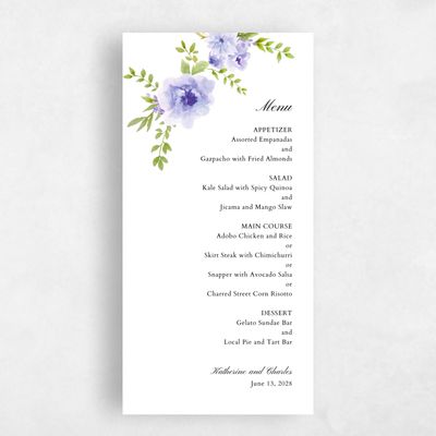 Purple Wedding Menu - Tillage