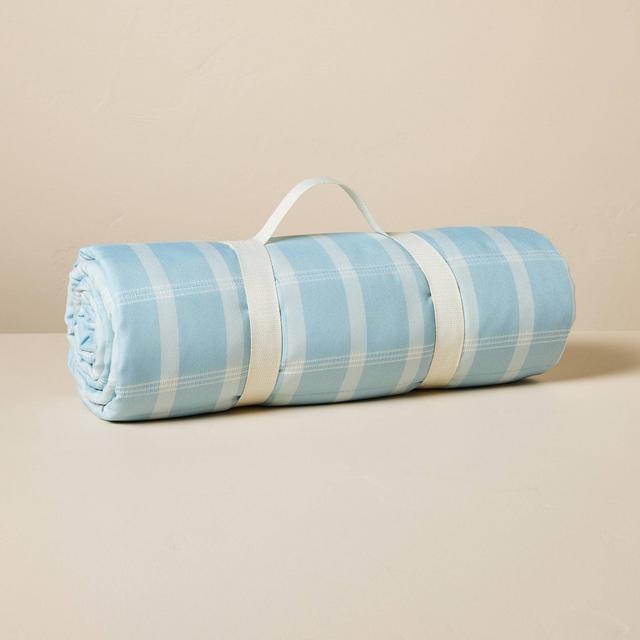 72"x72" Checkered Plaid Picnic Blanket Cream/Light Blue/Green - Hearth & Hand™ with Magnolia