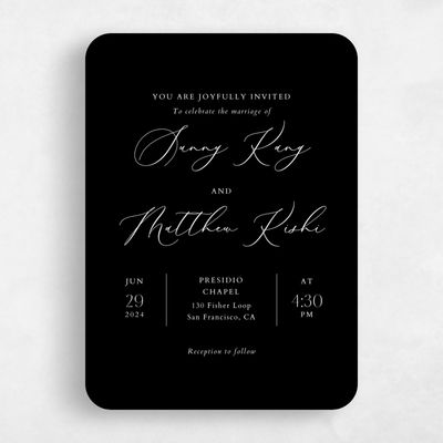 Black Rounded Wedding Invitation - Niligan Portrait