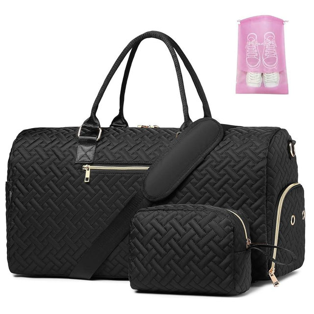 Duffle Bag for Travel, Weekender Bag with Shoe Compartment, Carry On Overnight Bag for Women with Toiletry Bag, 50L Gym Bag with Wet Pocket, Hospital Bags for Labor and Delivery