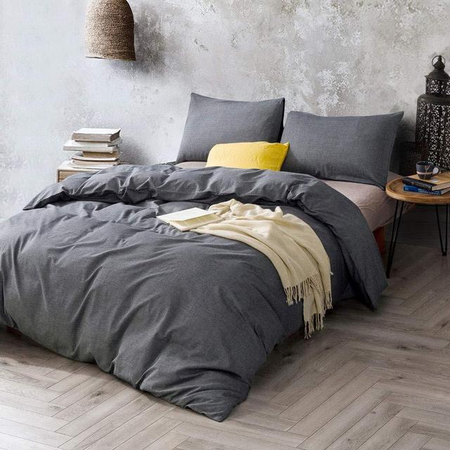 ATsense Duvet Cover, Bedding Duvet Cover Set, 100% Washed Cotton, 3-Piece, Ultra Soft and Easy Care, Simple Style Bedding Set (California King, Dark Grey 7003-4)