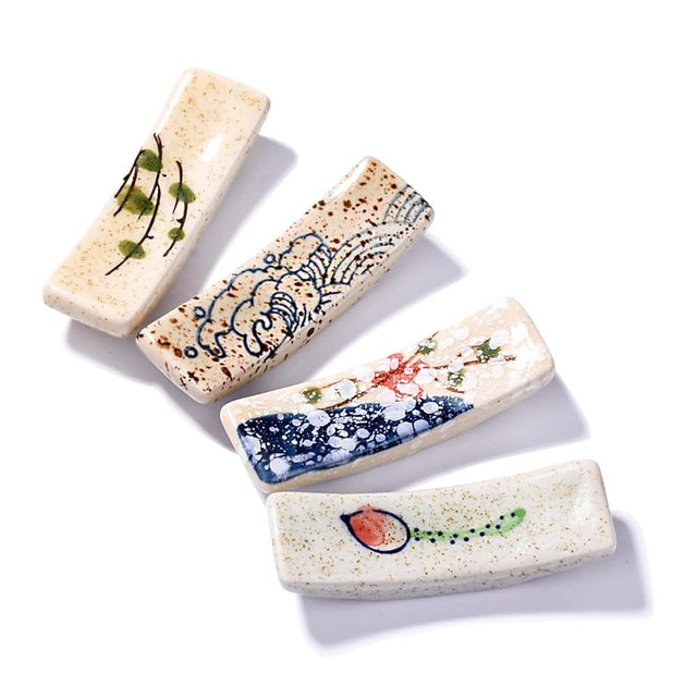 Japanese Style Chopstick Holder Set of 4 Pcs Ceramic Chopstick Stand Rest Tableware Kitchen Tools