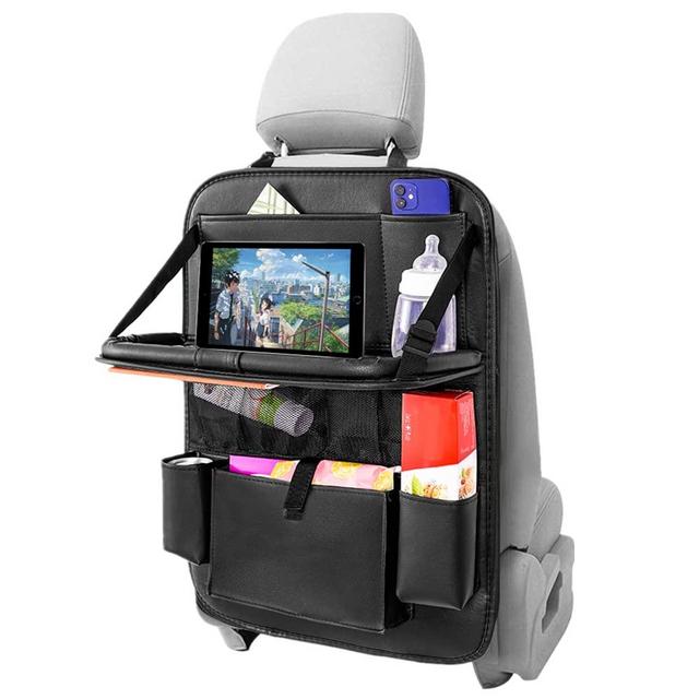 SANMITTI Car Backseat Organizer,With Tablet Holder PU Leather,Car Seat Back Protectors Kick With Foldable Table Tray Backseat Car Organizer Mats Travel Accessories1PACK