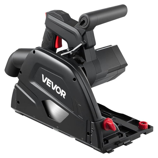 VEVOR Track Saw, 6-1/2-Inch, Plunge-Cut Circular Saw Kit, Tracksaw with 48-Tooth Carbide-Tipped Blade, 0-45° Angle Adjustment, 2.16 in Cutting Depth, for Wood, Plastic, Guide Rail Not Included, Black