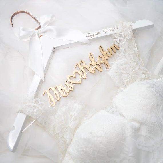 Wedding Hanger Engraved with Date | Bridal Shower Gift | Mrs Hanger | Bride Hanger Laser Cut | Gift for Her | Wedding Shower Gift for Bride