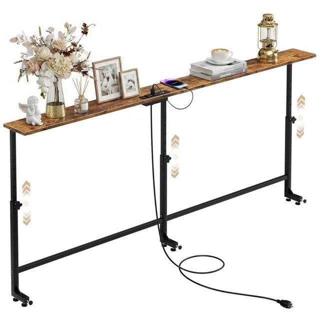 Faesun 70.9 Inch Behind Couch Table, 24"-32" Adjustable Height Range, Behind The Couch Table with Outlet, Adjustable Console Table, Narrow Long Sofa Table, for Living Room, Rustic Brown