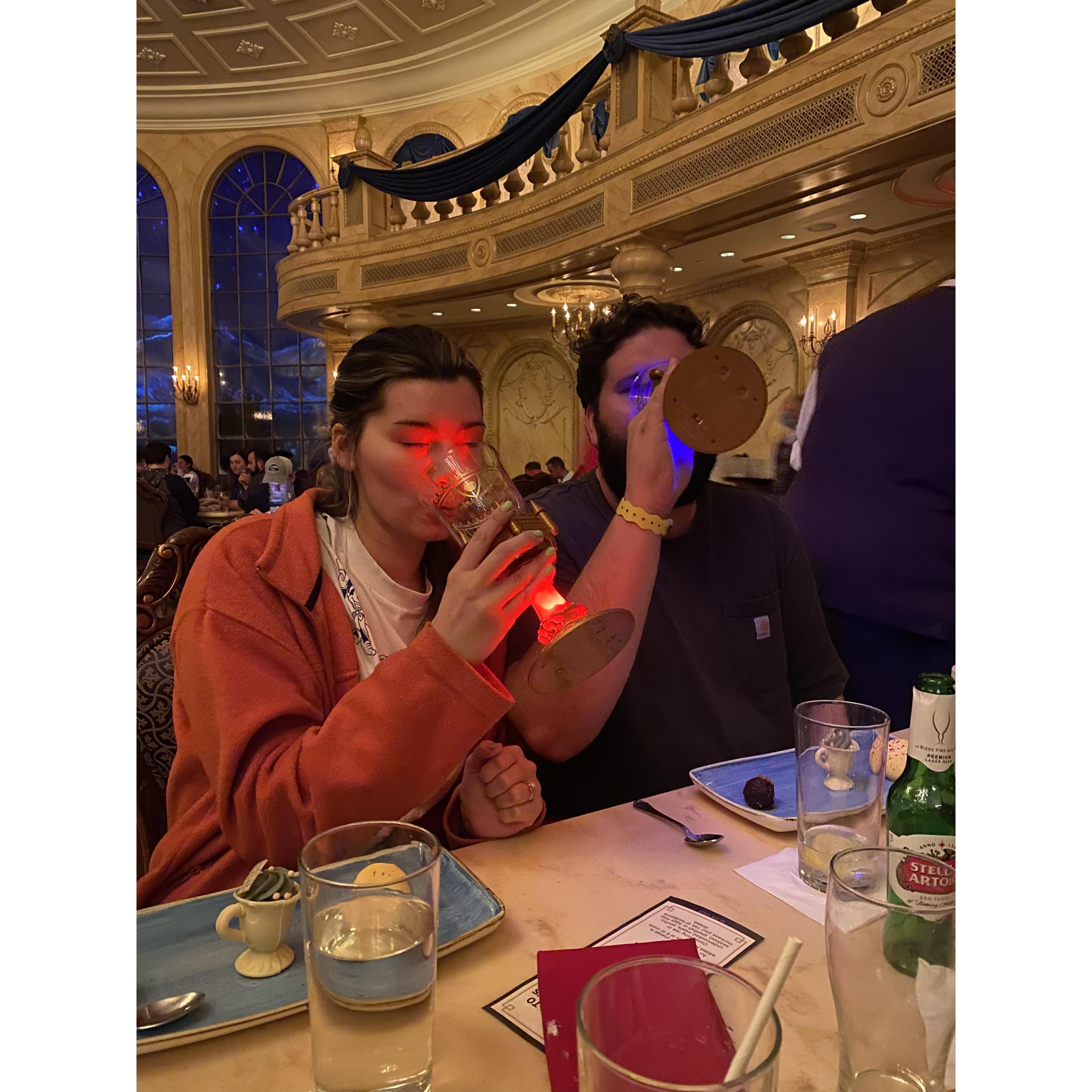 Fun Fact: If you go to Be Our Guest newly engaged, they giving you glowy goblets