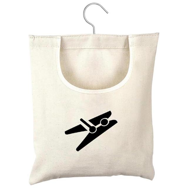 Laundry Clothespin Bag, 12 x 11 in Hang on Line Clothes Pin Hanging Bag Hanging Bag Clothespin Holder with Large Opening for Clothesline Outdoor Outside Wardrobe(Color:White)