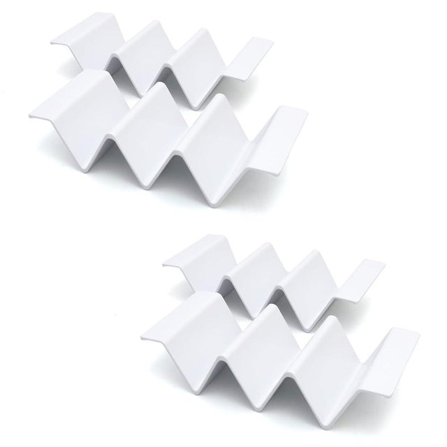 TP Taco Holders Set of 4, Melamine Taco Stand Serving Trays with Handle, Holds 3 Tacos, Dishwasher Safe, Ideal for Taco Night, Party, Home, Fiesta, White