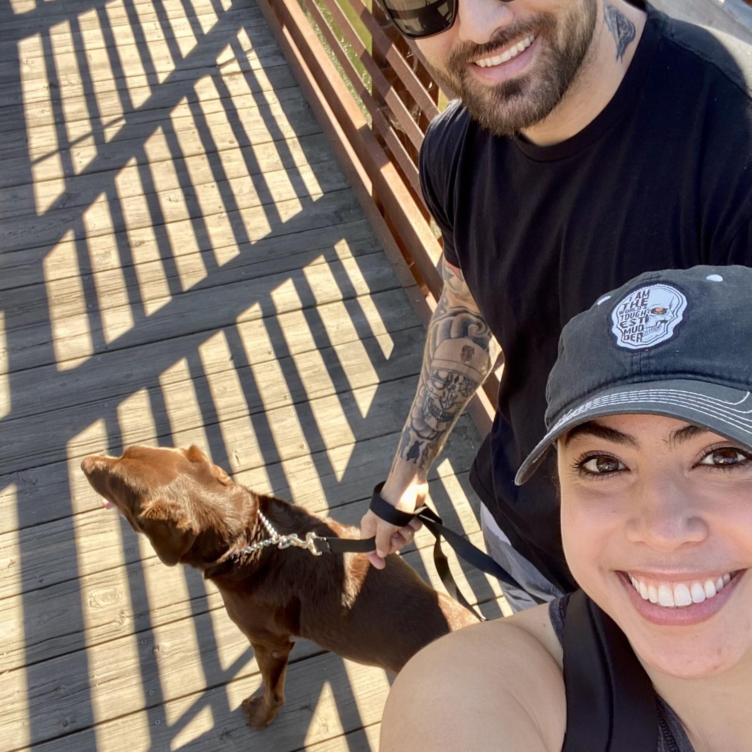 Taking our dear Sasha pup for a walk on Los Gatos Creek Trail.