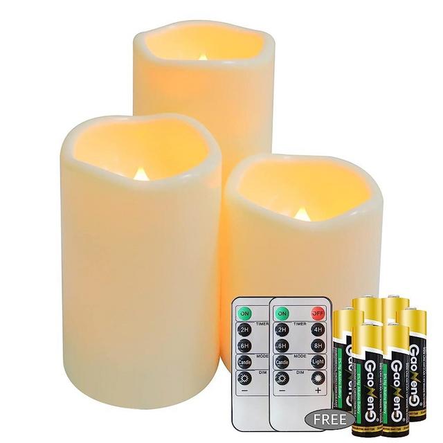 Fmix Flameless Candles, 1000hrs Battery Operated Candles with Remote, 3Pcs Ivory Outdoor Waterproof LED Pillar Candles with Timer, D3 H3.5/4.5"/ 5.5" (Included 6 Batteries)