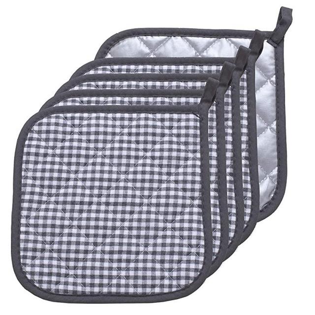 5 PCS Pot Holders for Kitchen, Cotton Potholers with Great Heat Resistance, Hot Pads, Trivets for Cooking and Baking Grey